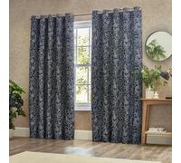 Wylder Bali Jacquard Botanical Eyelet Curtains - Midnight - Midnight - 117cm x 137cm