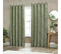 Wylder Bali Jacquard Botanical Eyelet Curtains - Olive - 229cm x 137cm - Olive - 100% Polyester