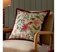 Wylder Beatrice Printed Maroon Velvet Cushion 50 x 50cm - Multicolour - Wilko