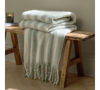 furn. Wylder Beechwood Throw - Soft Fringe Woven Stripe Cotton Blanket (Moorland Green - 140x180cm)