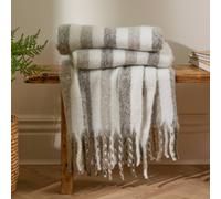 furn. Wylder Beechwood Throw - Soft Fringe Woven Stripe Cotton Blanket (Heath - 140x180cm)