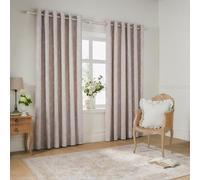 Wylder Bella Eyelet Curtain Pair - 100% Cotton Natural Botanical Floral Lined Drapes (Natural - 229x183cm)