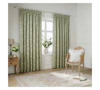 Wylder Bella Lined Floral Pencil Pleat Curtains - Sage - 183cm x 229cm - Sage - 100% Cotton