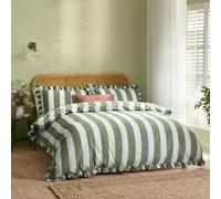 Wylder Birdie Ruffles Stripe Duvet Cover Set - Bay Green/Mist - Double - Bay Green/Mist - 100% Cotton