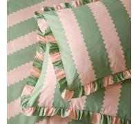 Wylder Birdie Ruffles Striped Pillowcase - Pink/Green - Pink/Green - 50cm x 75cm