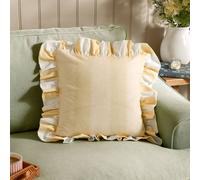 furn. Wylder Birdie Stripe Polyester Filled Cushion - Ruffle Edge Cotton Striped Decorative Pillow (Butter Yellow - 45x45cm)