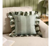 furn. Wylder Birdie Stripe Polyester Filled Cushion - Ruffle Edge Cotton Striped Decorative Pillow (Baygreen/Mist - 45x45cm)