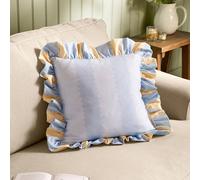 furn. Wylder Birdie Stripe Polyester Filled Cushion - Ruffle Edge Cotton Striped Decorative Pillow (Lemon/Sky - 45x45cm)
