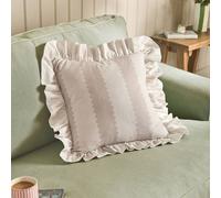 furn. Wylder Birdie Stripe Polyester Filled Cushion - Ruffle Edge Cotton Striped Decorative Pillow (Oat/Milk - 45x45cm)