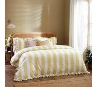 Wylder Birdie Stripe Duvet Cover Set - Reversible Cotton Rich Frilled Cottagecore Stripe Design with Ruffle Trim (Butter Yellow - Single)