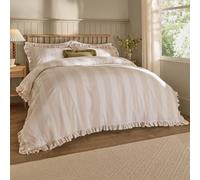 Wylder Birdie Stripe Duvet Cover Set - Reversible Ruffled Cotton Rich Striped Bedding (Oat/Milk - Double)