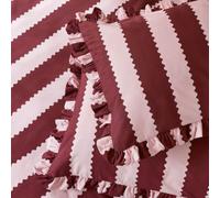 Wylder Birdie Stripe Pillowcase Pair (Burgundy/Blossom - 50x75cm) | Vintage Inspired Wavy Contrast Striped Ruffle Trim Cotton Rich Pillowcases
