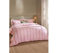 Wylder Birdie Stripe Ruffle Duvet Set Super King, Pink