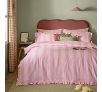 Wylder Birdie Stripe Ruffle Duvet Cover Set, Pink/raspberry, Super King