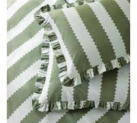 Wylder Birdie Stripe Ruffle Pillowcase Pair, Bay Green/mist, 50 X 75Cm