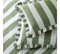 Wylder Birdie Stripe Ruffle Pillowcase Pair in Jade | Size: Standard Pillow Case Wylder Jade Standard Pillow Case