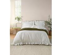 furn. Wylder Blousey Cotton Ruffle Duvet Cover Set - Ruffled Trim Luxury Bedding (Olive - Double)