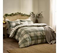 Wylder Braemar Check Duvet Cover Set - Reversible Soft Cotton Cosy Festive Bedding (Green/Natural - King)