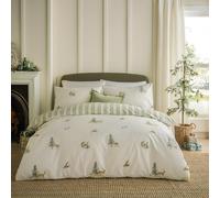 Wylder Charlecote Duvet Cover Set - Reversible Soft Cotton Cosy Festive Bedding (Green/Natural - King)