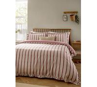 Wylder Connie Striped Ruffle Duvet Cover Set, Clay Pink, Super King