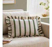 Wylder Connie Striped Ruffle Feather Filled Cushion, Moss, 35Cm X 50Cm