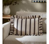 furn. Wylder Connie Polyester Filled Cushion - Striped Ruffle Linen Textured Decorative Pillow (Chocolate - 35x50cm)