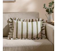 furn. Wylder Connie Polyester Filled Cushion - Striped Ruffle Linen Textured Decorative Pillow (Olive - 35x50cm)