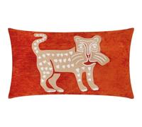Wylder Dynasty Leopard Polyester Filled Cushion (Orange - 30x50cm) | Oriental Leopard Embroidery Textured Chenille Cotton Reverse Decorative Pillow