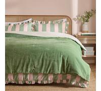furn. Wylder Edie Bedspread - Soft Quilted Reversible Linen Look Cotton Velvet Bed Throw (Green - 140x220cm)