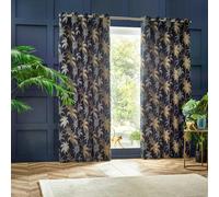 Wylder Galapagos Jacquard Eyelet Curtains - Navy - 117cm x 183cm - Navy - 100% Polyester