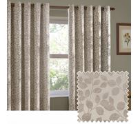 furn. Wylder Grace Leaf Eyelet Curtain Pair - Matt Satin Jacquard Room Darkening Curtains (Natural - Width 117 x Drop 183cm)