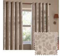 furn. Wylder Grace Leaf Eyelet Curtain Pair - Matt Satin Jacquard Room Darkening Curtains (Taupe - Width 168 x Drop 229cm)