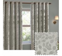 furn. Wylder Grace Leaf Eyelet Curtain Pair - Matt Satin Jacquard Room Darkening Curtains (Mist Grey - Width 117 x Drop 183cm)