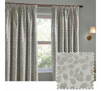 furn. Wylder Grace Leaf Pencil Pleat Curtain Pair - Matt Satin Jacquard Room Darkening Curtains (Mist Grey - Width 168 x Drop 229cm)