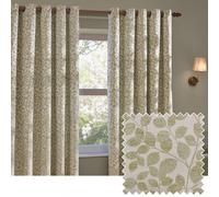 furn. Wylder Grace Leaf Eyelet Curtain Pair - Matt Satin Jacquard Room Darkening Curtains (Sage - Width 168 x Drop 229cm)