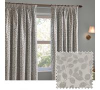 furn. Wylder Grace Leaf Pencil Pleat Curtain Pair - Matt Satin Jacquard Room Darkening Curtains (Mist Grey - Width 229 x Drop 137cm)