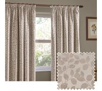 furn. Wylder Grace Leaf Pencil Pleat Curtain Pair - Matt Satin Jacquard Room Darkening Curtains (Natural - Width 229 x Drop 137cm)