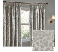 furn. Wylder Grace Leaf Pencil Pleat Curtain Pair - Matt Satin Jacquard Room Darkening Curtains (Mist Grey - Width 229 x Drop 183cm)