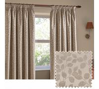 furn. Wylder Grace Leaf Pencil Pleat Curtain Pair - Matt Satin Jacquard Room Darkening Curtains (Taupe - Width 168 x Drop 229cm)