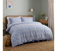 furn. Wylder Hannah Duvet Cover Set - 100% Tumbled Cotton Floral Bedding with Bow Closures (Blue - King)