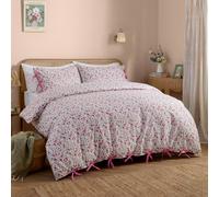 Wylder Nature Hannah Duvet Cover Set - 100% Tumbled Cotton Floral Bedding with Bow Closures (Pink - Super King)