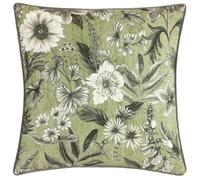 Wylder Harlington Botany Piped Velvet Floral Cushion Cover - Moss - Moss - 50cm x 50cm