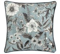 Wylder Harlington Botany Piped Velvet Floral Cushion Cover - Petrol - 50cm x 50cm - Petrol - 100% Polyester