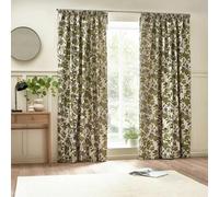 Wylder Jacquard Pomegranate Floral Pencil Pleat Curtains - Green - 117cm x 183cm - Green - 100% Polyester