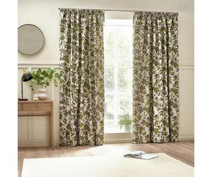 Wylder Jacquard Pomegranate Floral Pencil Pleat Curtains - Green - 168cm x 137cm - Green - 100% Polyester
