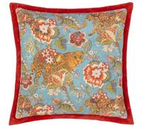 Wylder Jawai Polyester Filled Cushion (Aegan/Tiger - 50x50cm) | Jungle Cats Sumptuous Velvet Oxford Edge Botanical Decorative Pillow