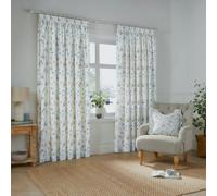 Wylder Lined Meadow Pencil Pleat Curtains - White/Cornflower - White/Cornflower - 183cm x 168cm