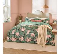 Wylder Luella Duvet Cover Set - Reversible Floral and Stripe Cotton Blend Bedding with Oxford Trim (Juniper Green - Double)