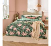 furn. Wylder Luella Duvet Cover Set - Reversible Floral and Stripe Cotton Blend Bedding with Oxford Trim (Juniper Green - Single)