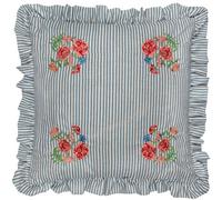 furn. Wylder Martha Ruffle Cushion Cover - Country Cottage Floral Embroidered Striped Decorative Case (Blue - 50x50cm)